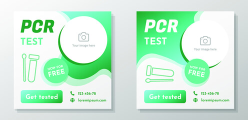 Antigen COVID-19 test social media post banner set, nasal PCR test advertisement concept, antigen nasal swabbing abstract square ad, Pandemic flyer leaflet concept, isolated