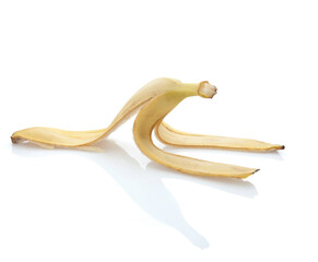 close-up of banana peel on white background