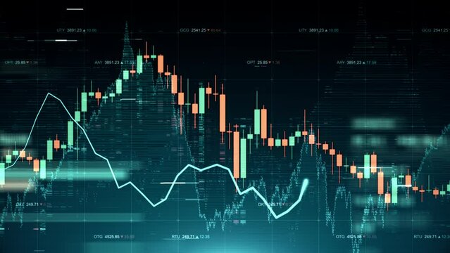 Financial report background graph and charts motion. Abstract futuristic stock market interface concept. Crypto currency commerce texture animation. Seamless loop.