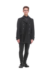 Obraz na płótnie Canvas Fashion shot of a young handsome man in black coat