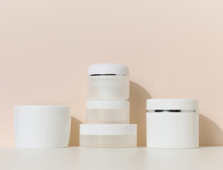 white round plastic jar for cosmetic products. Blank for branding products, mock up