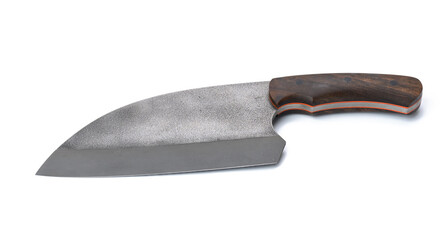 large meat and fish knife with wooden handle isolated on white background