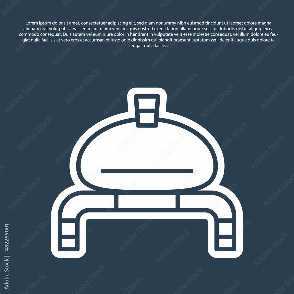 Poster Blue line Bread and salt on towel icon isolated on blue background. National food loaf. Traditional ukrainian wedding bread. Vector