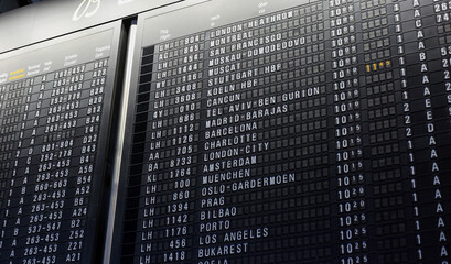 11.11.2021, Flughafen Frankfurt. Abflugtafel mit Flugnummern, Zielen, Abflugzeiten und Gates.