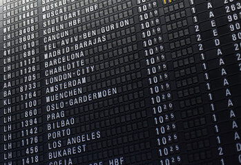 11.11.2021, Flughafen Frankfurt. Abflugtafel mit Flugnummern, Zielen, Abflugzeiten und Gates.