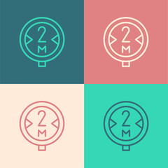 Pop art line Road traffic sign. Signpost icon isolated on color background. Pointer symbol. Isolated street information sign. Direction sign. Vector