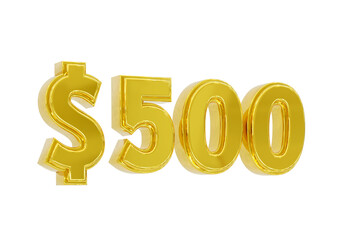 golden 500 dollar price symbol isolated on white background