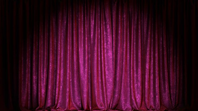 Realistic 3D animation of the luxurious and fancy magenta red textured velvet show stage curtain rendered in UHD with alpha matte