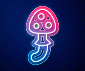 Glowing neon line Psilocybin mushroom icon isolated on blue background. Psychedelic hallucination. Vector