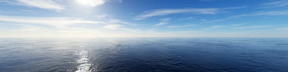 Foto auf Alu-Dibond Breiter Panoramablick auf den offenen Ozean oder das Meer mit blauem Himmel und leichten Wolken © Shawn Hempel