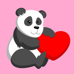vector illustration of a cute panda holding a heart