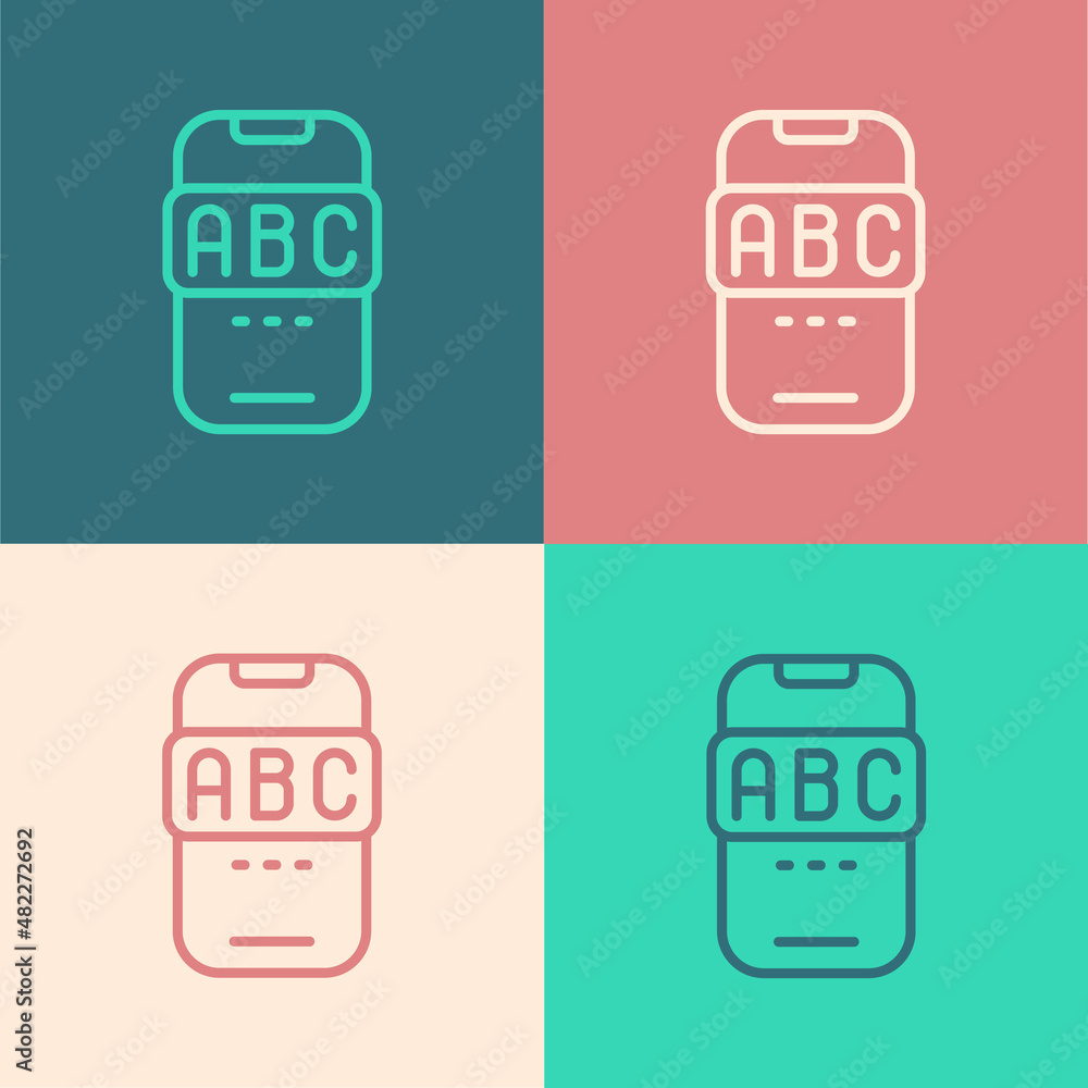 Poster pop art line e-learning of different foreign languages through the mobile application icon isolated 