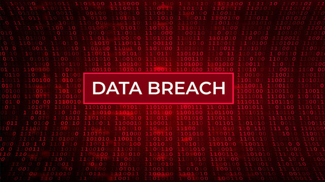 Digital Binary Code on Dark Red Background. Data Breach
