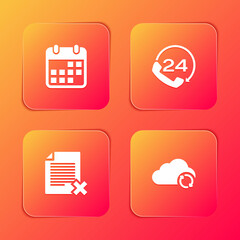 Set Calendar, Telephone 24 hours support, Delete file document and Cloud sync refresh icon. Vector