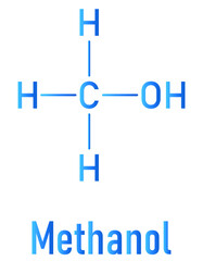 Methanol or methyl alcohol, MeOH, molecule. Highly toxic. Skeletal formula.