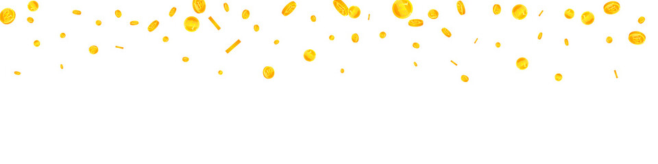 Korean won coins falling. Cool scattered WON coins. Korea money. Resplendent jackpot, wealth or success concept. Vector illustration.