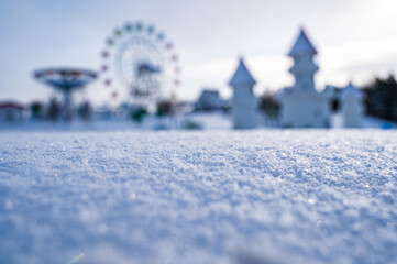 	雪景色と遊園地