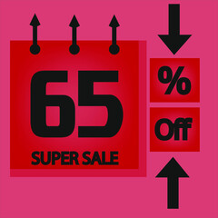 Super Sale with 65% off. Red and black block banner for products and stores