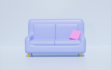 3D comfortable sofa with blue background, home interior theme. 3d rendering illustration