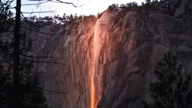 Yosemite Firefall at Sunset 4K Slider Shot