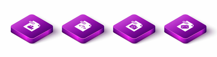 Set Isometric MOV file document, PHP, RAW and MSG icon. Vector