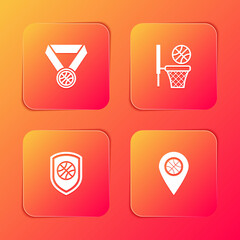 Set Basketball medal, and basket, Shield in the basketball and Location with icon. Vector