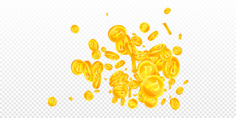 Russian ruble coins falling. Flawless scattered RUB coins. Russia money. Ideal jackpot, wealth or success concept. Vector illustration.