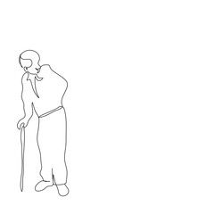Fototapeta na wymiar Continuous one line Of Old man standing with cane. Continue line art of Senior man Vector illustration. Continuous One Single Line Drawing Elderly man standing characters.continue line drawing of cart