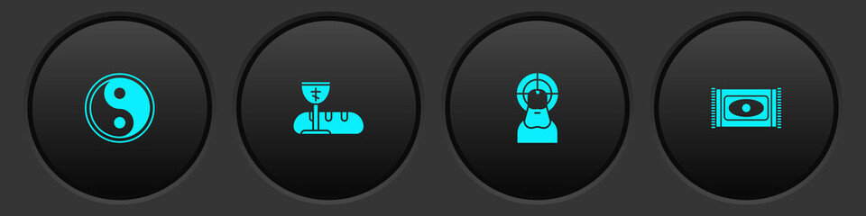 Set Yin Yang, First communion symbols, Jesus Christ and Traditional carpet icon. Vector