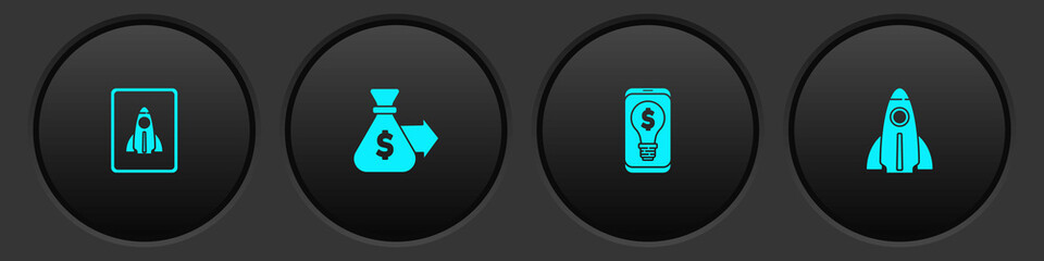 Set Startup project concept, Money bag, Light bulb with dollar mobile and icon. Vector