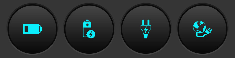 Set Battery, , Electric plug and Global energy power planet icon. Vector