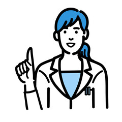 笑顔で提案をしている白衣を着た若い女性医師
