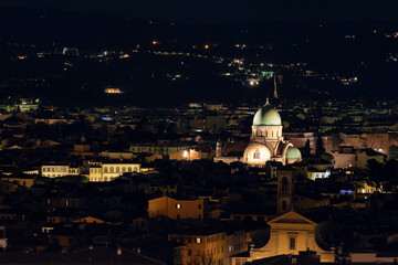 Night view of Great Sinagogue of Florence and San Giuseppe church. It is one of the world largest sinagogues. Italy