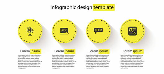 Set Earth globe, Chalkboard, Hola in different languages and Translator. Business infographic template. Vector © vector_v