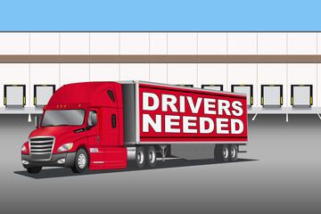 Drivers Needed sign on a semi-truck trailer - Illustration