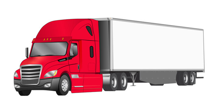 Red semi-truck with blank white trailer - Vector Illustration