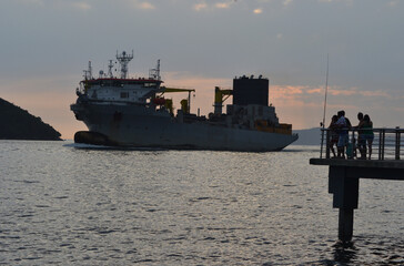ship at sunset
