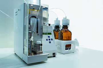 Laboratory automatic titrator device. Equipment for analysis of chemical composition. Device for...