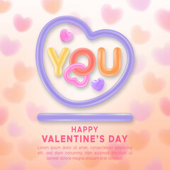 Fototapeta na wymiar greeting card for valentines day with you word on pastel colors blurred background