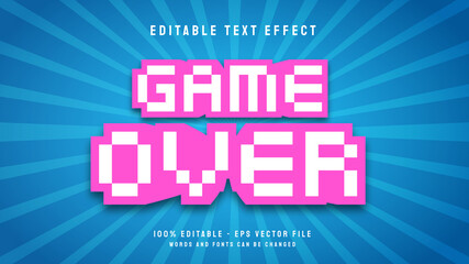 Game over 3d cartoon editable text effect template with pixel style