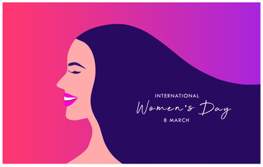 International women's day, beautiful smiling woman on pink background vector illustration