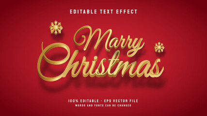Marry Christmas 3d letter with elegant golden color editable text effect template