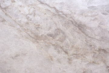 Pale gray granite, flat natural stone surface with brown veins close up.