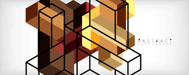 Abstract background. 3d cubes, cubic elements and blocks. Techno or business concept for wallpaper, banner, background, landing page