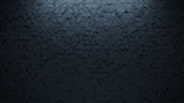 Diamond Shaped, Black Wall background with tiles. Futuristic, tile Wallpaper with Polished, 3D blocks. 3D Render