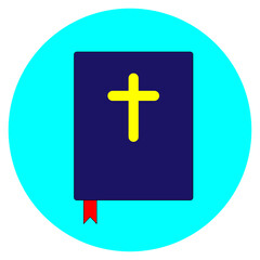 Obraz premium Holy bible icon. Colored element. Blue circle. Religion background. Flat design. Vector illustration. Stock image.