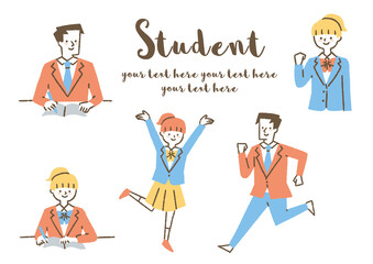 Naklejka premium 男女の学生セット_色
