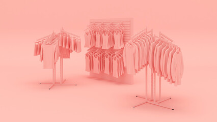 Clothing store showcase concept 3d illustration in pink color