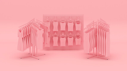 Clothing store showcase concept 3d illustration in pink color