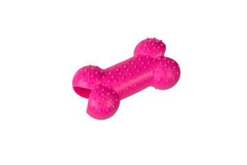 Bright rubber bone toy for dogs isolated on a white background.